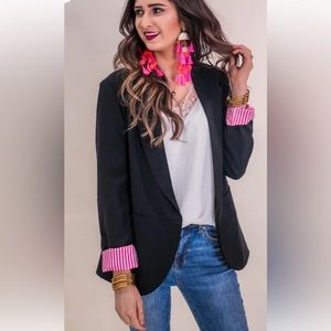 Peyton Blazer balck and hot pink striped cuff blazer in medium brand new